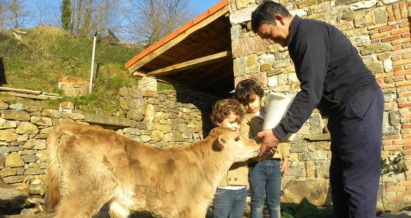 Un día en familia entre animales y personajes de novela en el Valle del Nalón