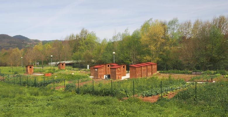 Huertos urbanos a orillas del río Cubia a su paso por la villa de Grado