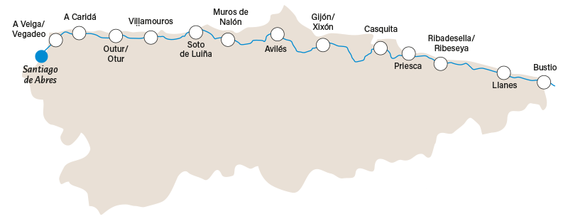 Map of the Camino de Santiago de la Costa.