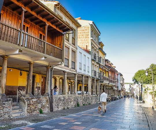 Calle Galiana avec un homme promenant un chien et une vue de toute la rue en arrière-plan.