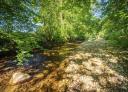 Piloña river with rocks and trees, clear water flowing smoothly