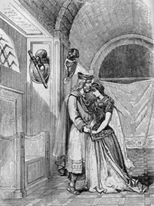 Engraving of Pelayo and his wife Gaudiosa