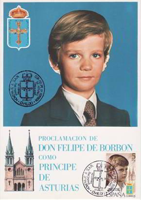 Commemorative postcard of the proclamation of Felipe de Borbón as Prince of Asturias