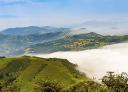Breathtaking panoramic views of mist-shrouded mountains