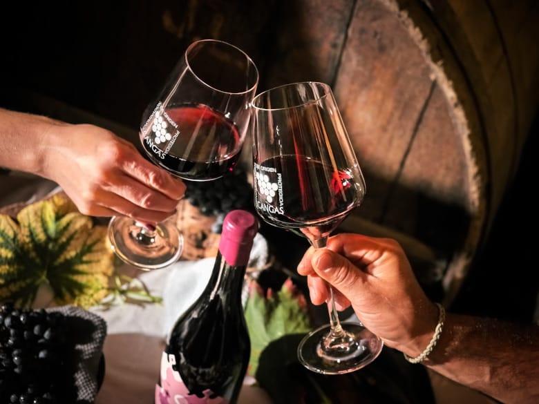 Imagen de un brindis con Vino de Cangas