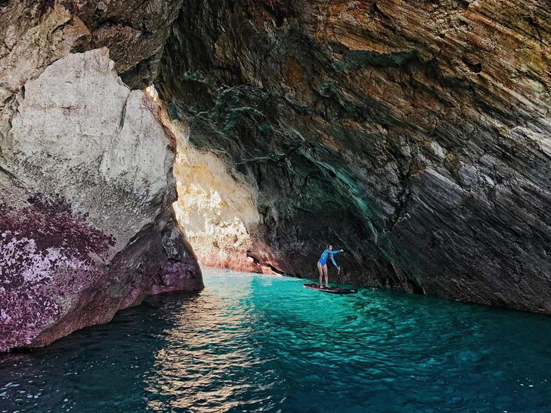 Image of caving-paddle surfing on the coast of Lanzarote
