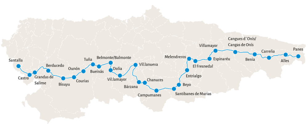 Image of a map showing the itinerary of the 27 stages of the route.